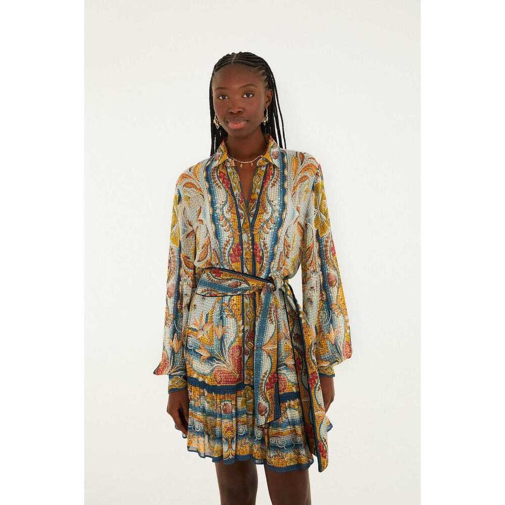 FARM Rio Blue Mosaic Garden Belted Mini Dress Size SMOSAIC GARDEN SOFT BLUE / S